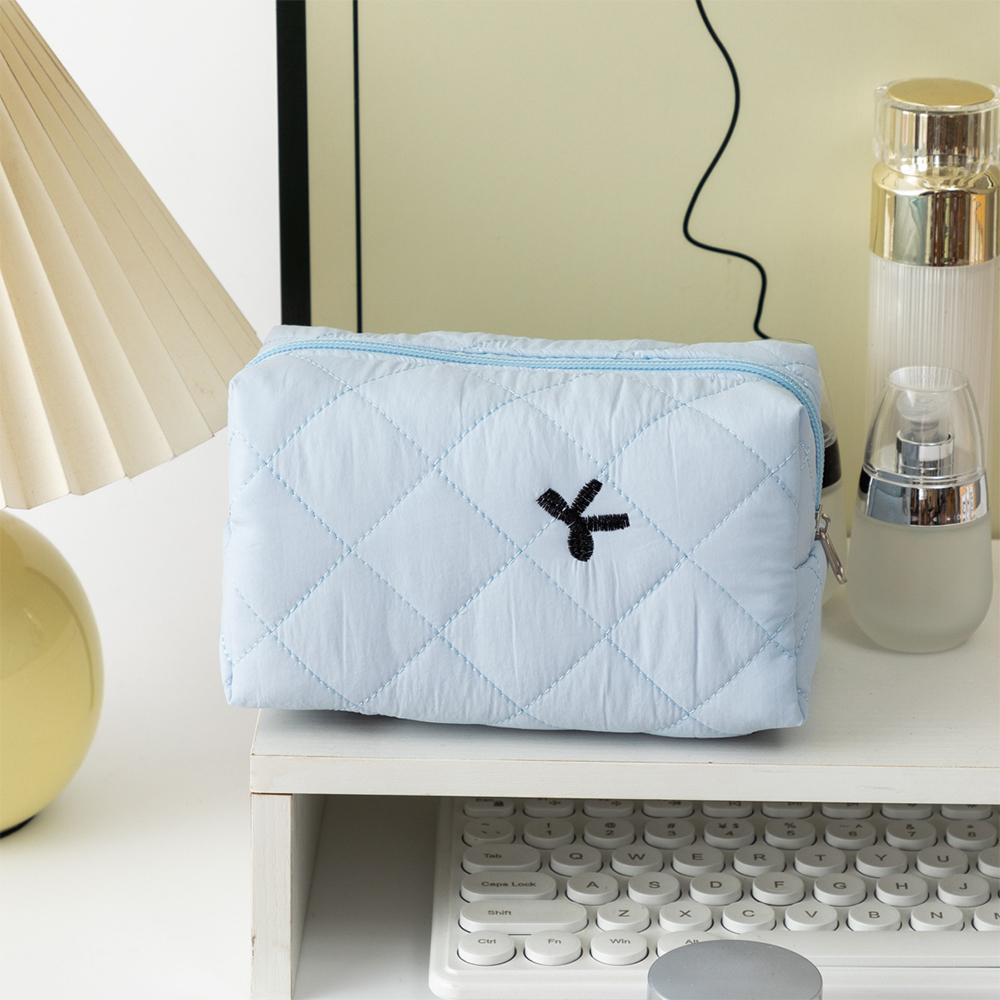 Kosmetiktasche mit Reißverschluss und Schleife, gesteppt, Puffer, süße Damen-Clutch