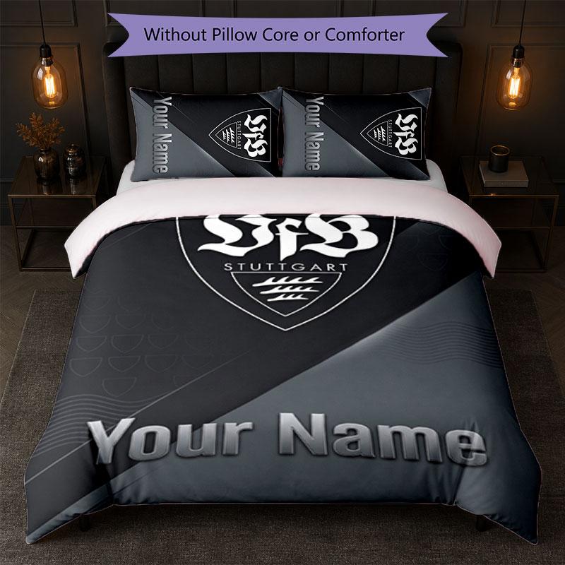 Set Biancheria da Letto Personalizzato VfB Stuttgart FC con Nome Testo 1 Copripiumino+2 Federe Logo Calcio Regalo Personalizzato per Occasioni Speciali Decorazione Camera da Letto
