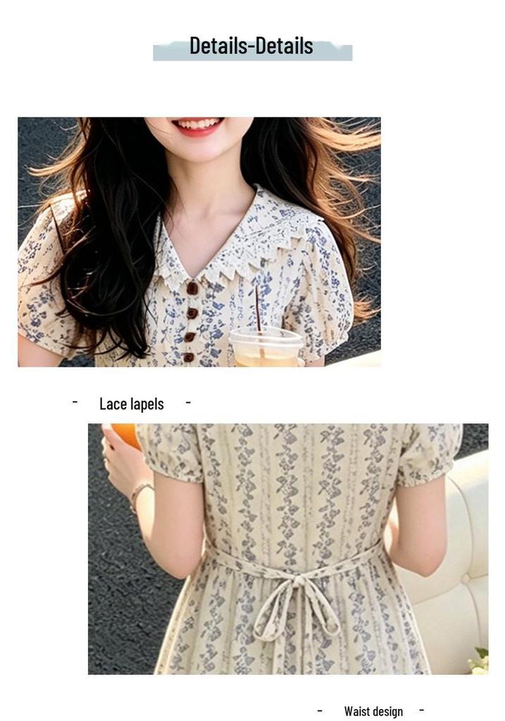 Girl's Elegant Blue & White Floral Lapel Summer Dress 2026