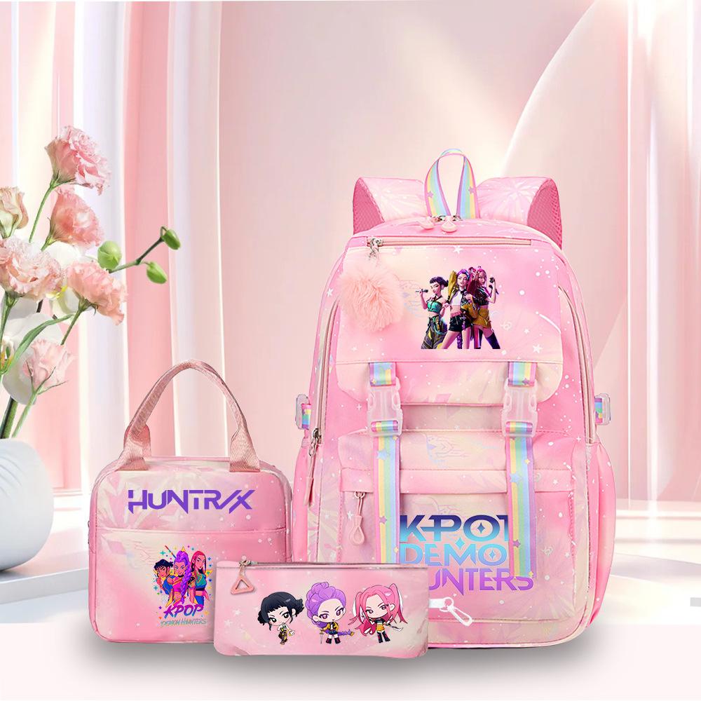 Kpop Witch Hunter School Bag College Wind Large Capacity Junior High School Students Simple Backpack Three piece set