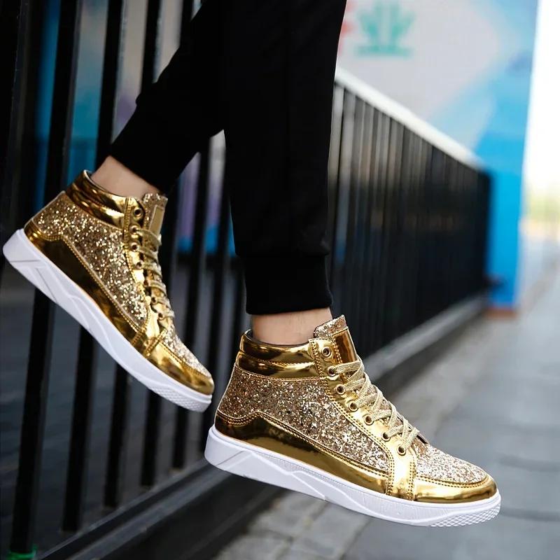 Mode Hoher Knöchel Herren Gold Sportschuhe Luxusmarke Herren Skateboardstiefel Bequem Übergröße 46 47 48 Straßen-Laufschuhe