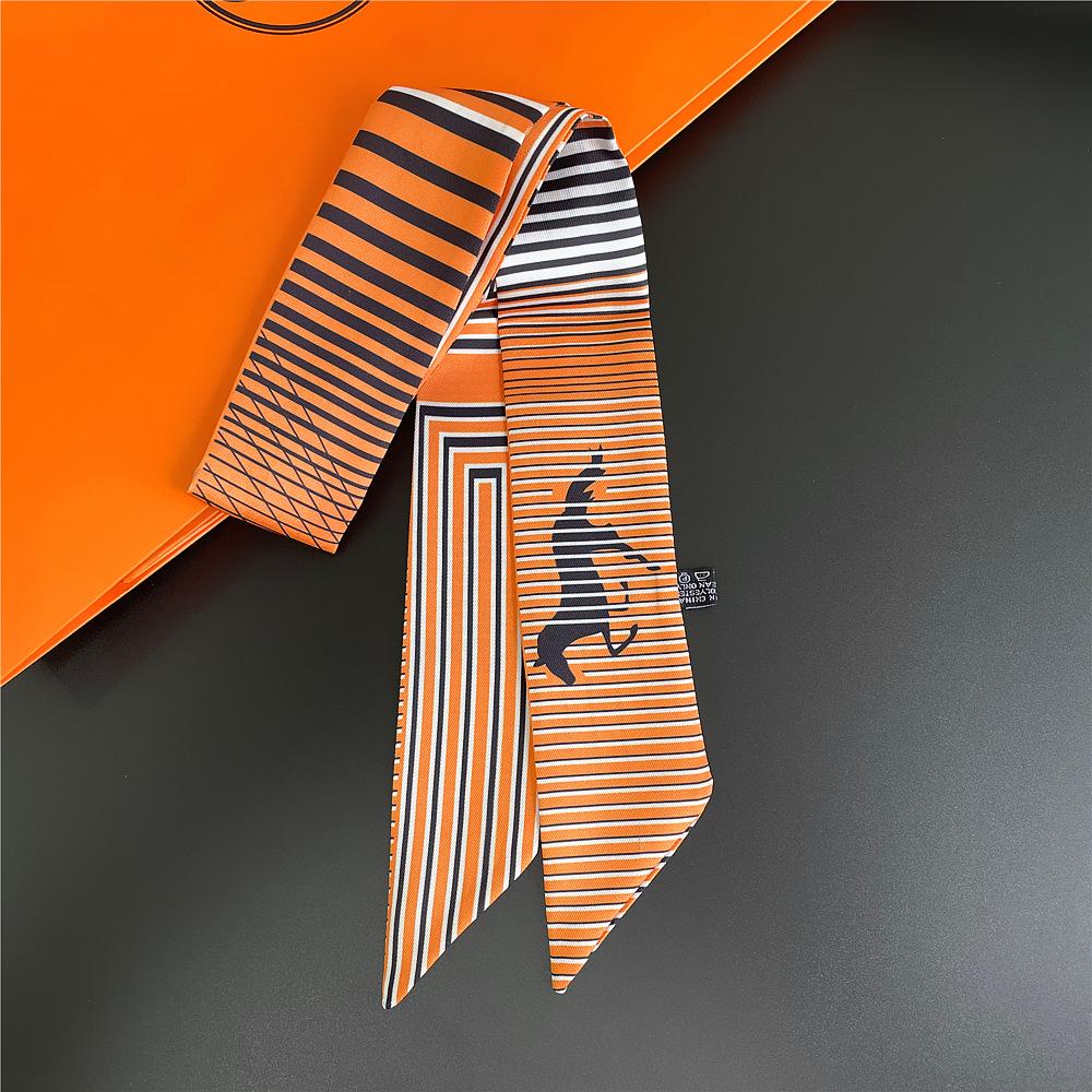 

Stripe Horse Print Summer Scarf 2024 Design Women Skinny Bag Scarves Hair Band Neck Brand Silk Scarf Ladies Foulard Headband
