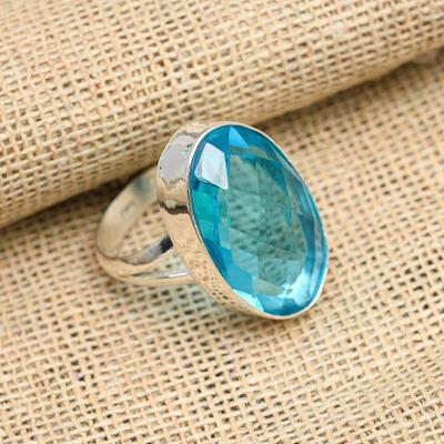 Beauteous Blue Topaz Gemstone Handmade 925 Solid Sterling Silver Jewelry Lovely Ring For Women