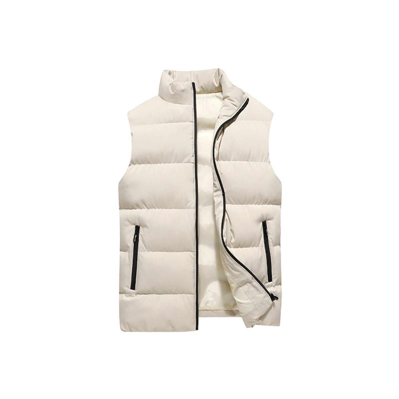 

Мужской однотонный повседневный жилет, мужской и женский жилет-куртка с толстой подкладкой и воротником-стойкой на молнии M бежевый