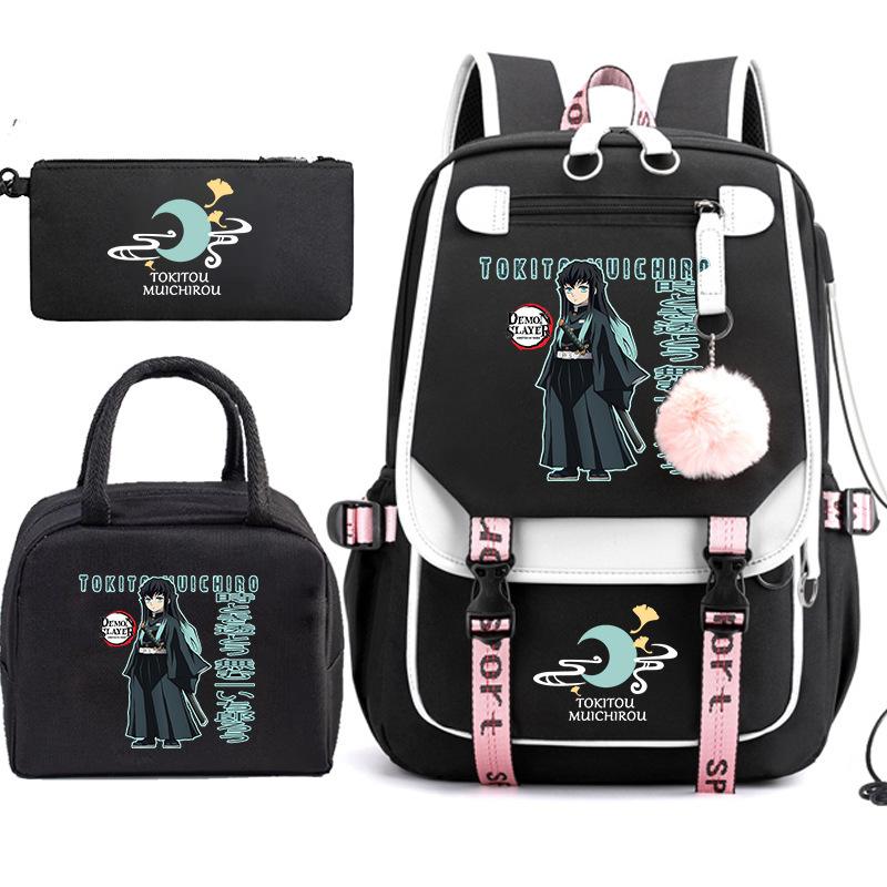 Riman Printed Pencil Bag, Lunch Bag, Schoolbag, Three-in-one, Elementary, Junior High and High School Students Travel Backpack