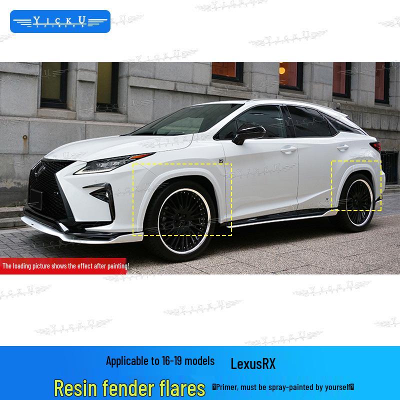 Compatible with 2016-2019 Lexus RX: Front/rear Lips, Side Skirts, Lower Lip, Resin Arches, ART Roof, Rear Wing, and Canards.
