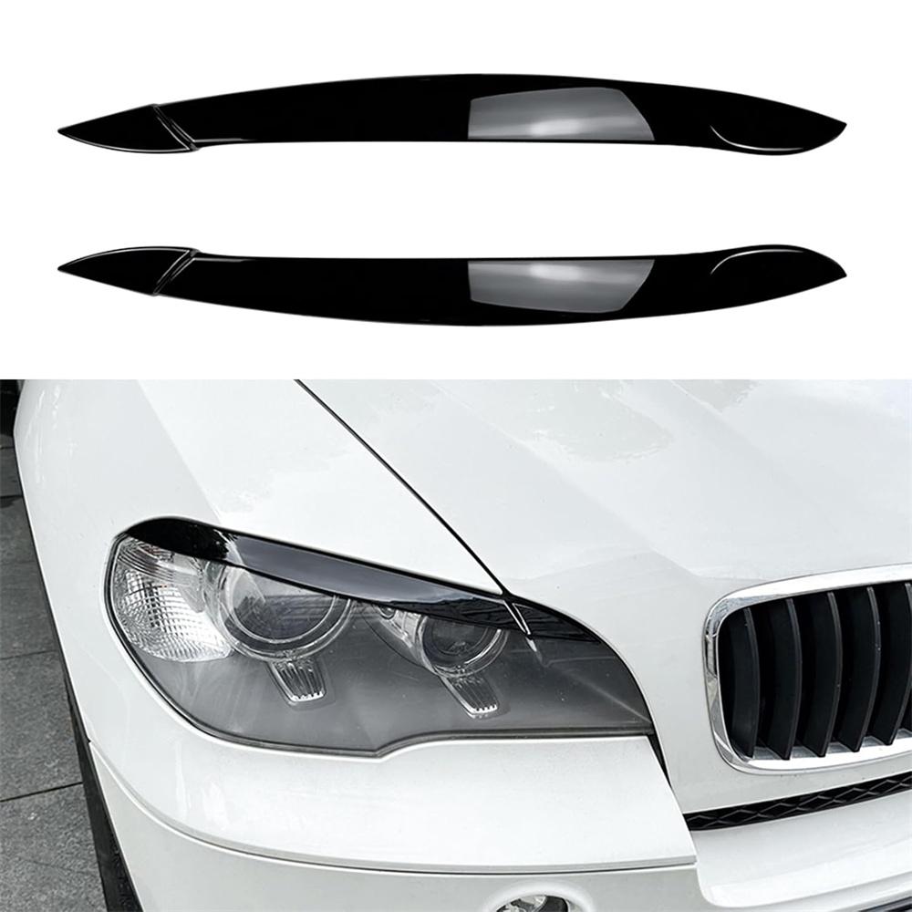 2x Headlight Eyelid Eyebrows Eye Lid Cover Gloss Black For BMW X5 E70 2008-2013