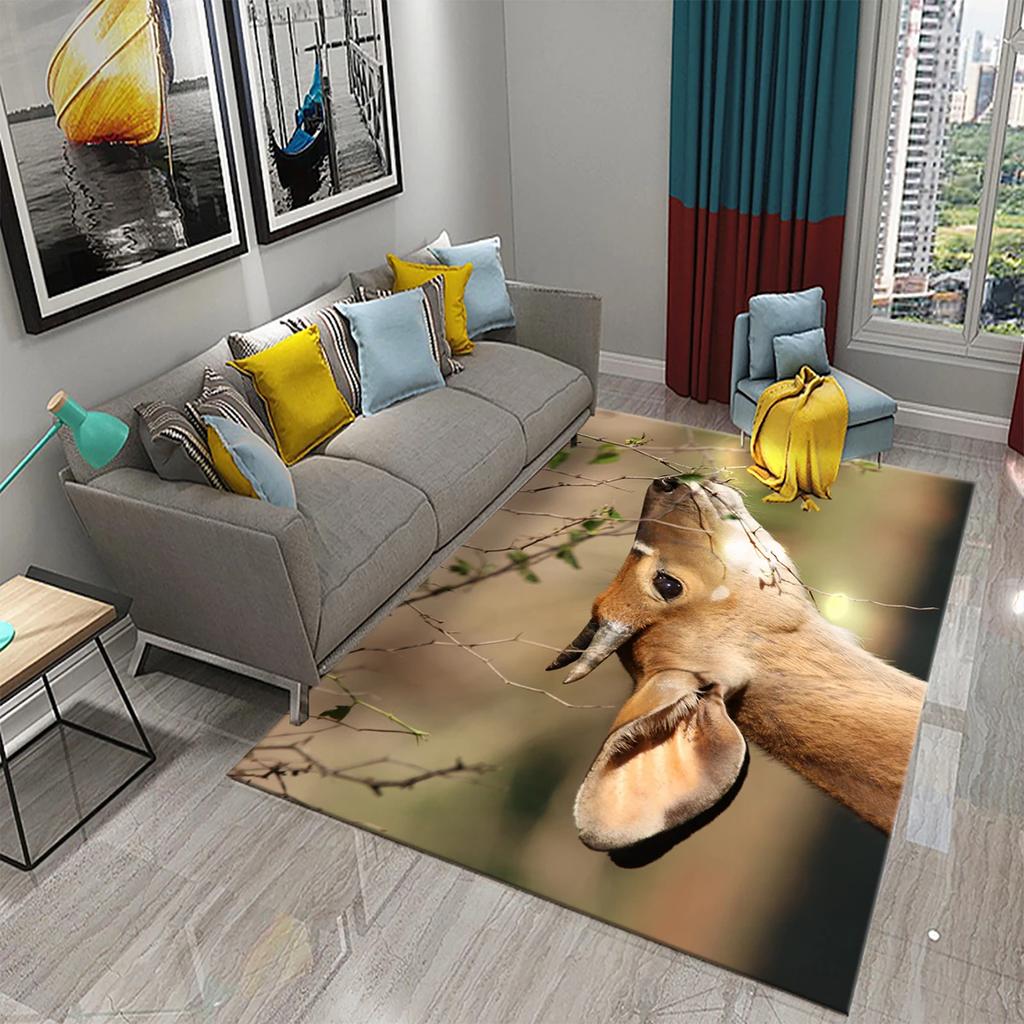 3D Antelope Carpet Lovely Animal Rug for Bathroom Kitchen Entrance Anti Slip Floor Carpet Living Room Bedroom Decoration Doormat