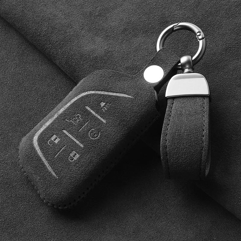 Suede Leather Car Key Case For Cadillac CTS CT4 CT5 Escalade 2021 2022 2023 Key Fobs Protector Cover Holder Shell Accessories