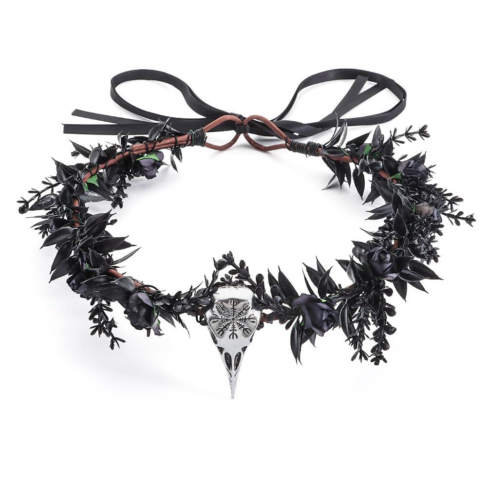 Simulated Black Flower Antler Crown Photoshoot Elf Headpiece Elven Princess Tiara for Women Girls