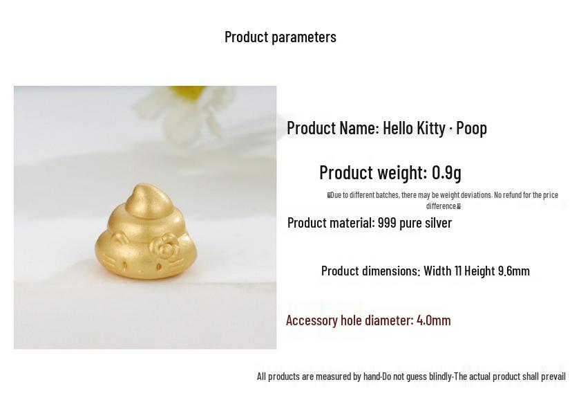 Sterling Silver 999 Hello Kitty Poop Beads Charm for DIY Jewelry