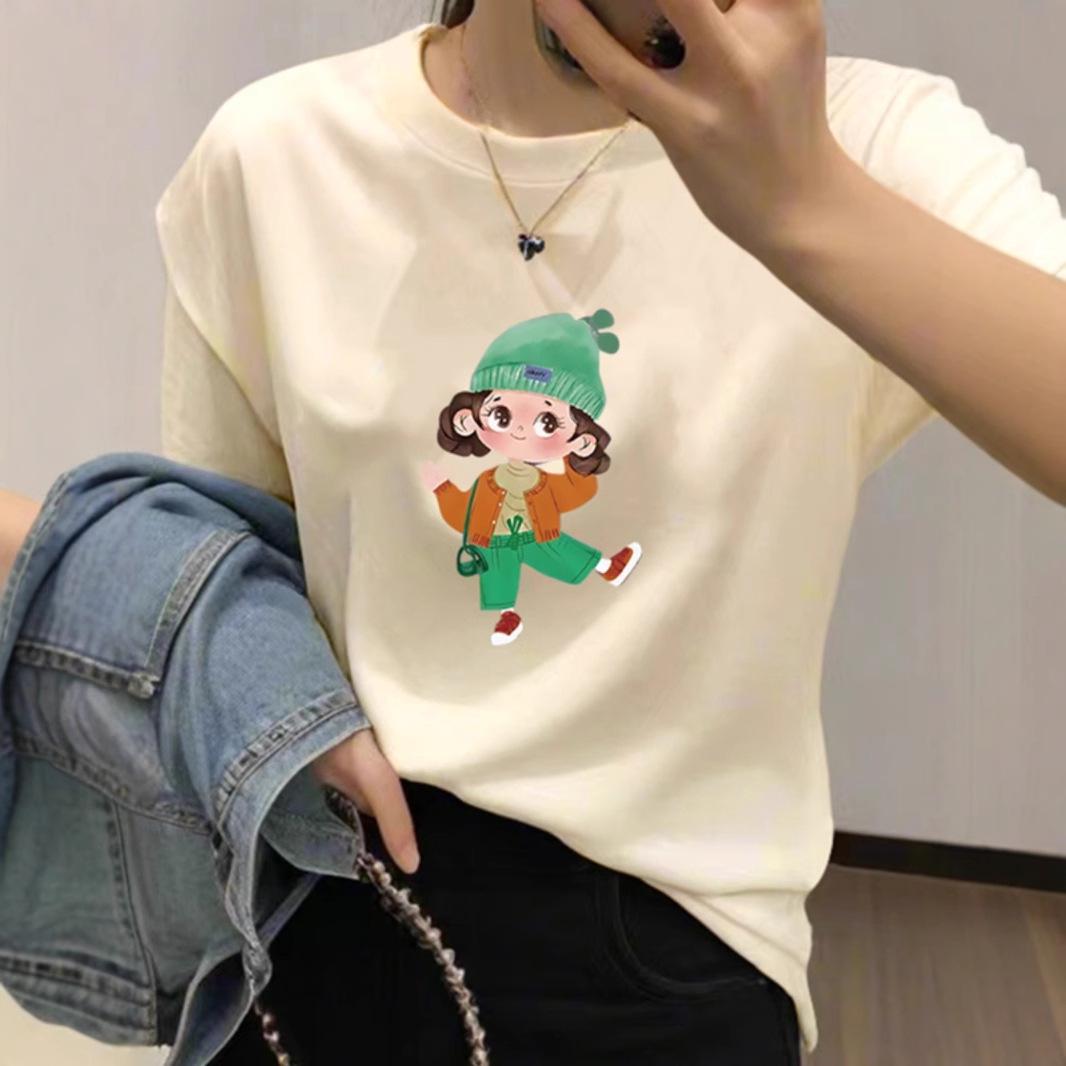 

2025 Women s Cotton Short Sleeve T-Shirt: White, Round Neck, Straight Shoulder. 3XL