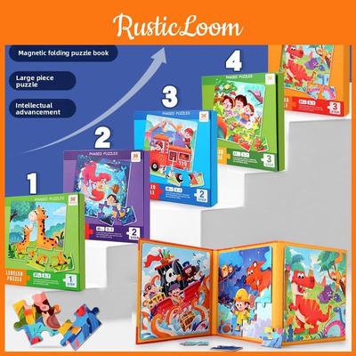 Livre-puzzle magnétique pliable en bois pour enfants, à visée éducative, pour la reconnaissance des animaux et de la circulation.