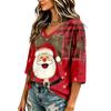 Women's Casual Christmas Print V-Neck Three-Quarter Sleeve Blouse for Holiday Party