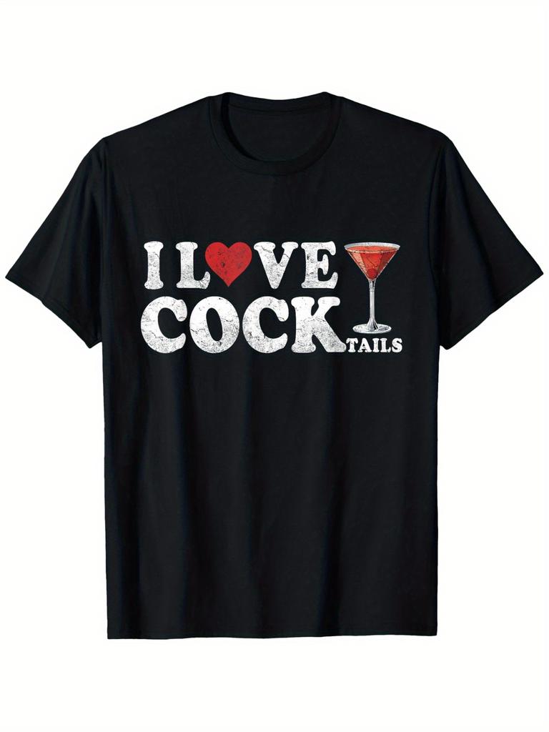Womens Funny I Love Cocktails Pattern Tshirt Humorous Drinking Joke Design Printed Casual Short Sleeved Tshirt Clothing