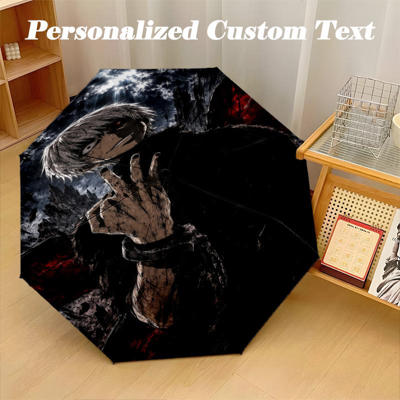 Portable Auto Folding Umbrella,Tokyo Ghoul 8 Rib Waterproof Umbrella For Camping Commute