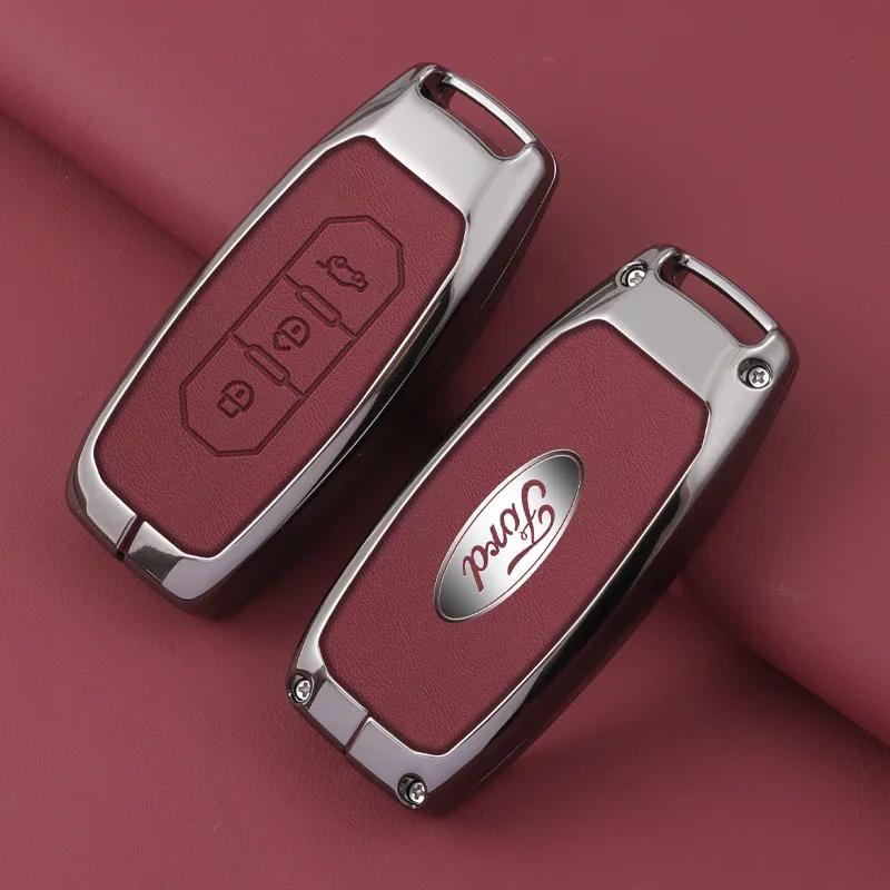 Car Sticker For Ford Zinc Alloy Car 3 Buttons Key Case Cover Protector Shell For Ford Territory 2019 2020 2021 2022 2023 2024 Sm