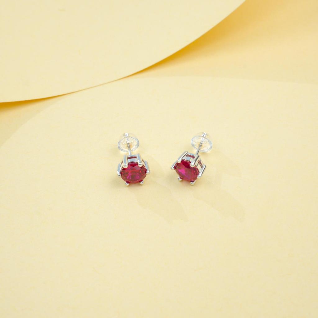 Zhou Hengfu S925 Sterling Silver Cultured Ruby Luxury Retro Gem Earrings for Women.