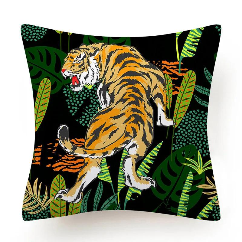 Polyester Tiger Leopardenmuster Kissenbezug Polsterung Sofakissen Palmblatt Tropischer Dschungel Heimdeko Bezug