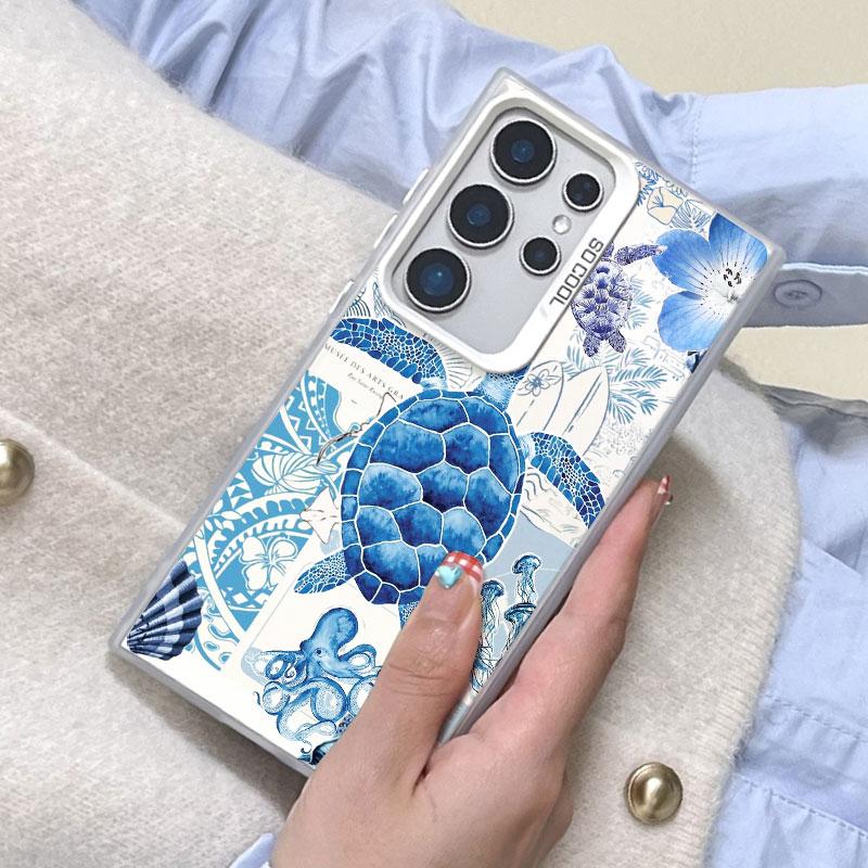 For Samsung Galaxy S25 S22 Ultra Plus S24 S23 Ultra Plus FE S21 FE Laser Protective Phone Case Colorful Painted Sea Turtle Cover