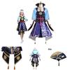 Genshin Impact Kamisato Ayaka Cosplay Costume For Women With Wig Fan And Clogs
