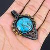 Blue Turquoise Handmade Gemstone Pendant, 999 Copper Wire Wrapped Antique Jewelry Pendant, For Engagement Gift
