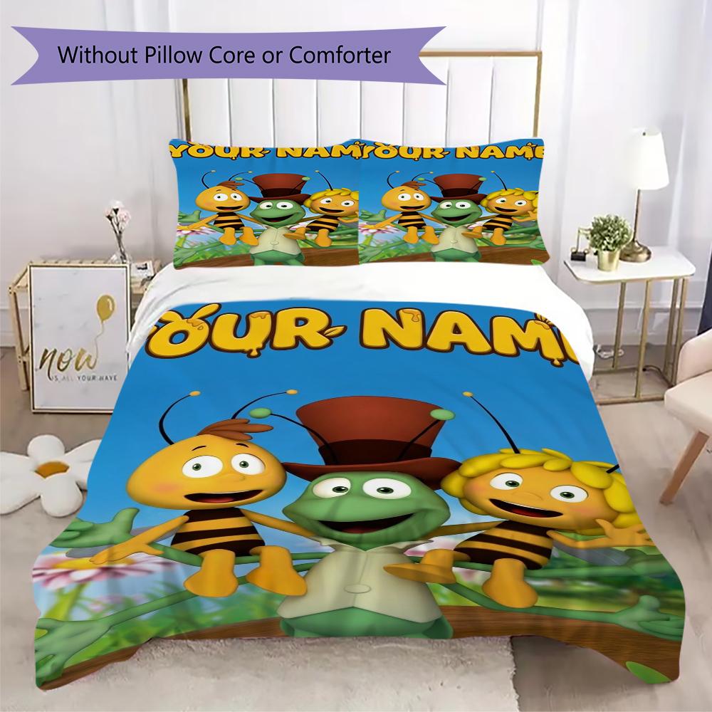 Custom Name Maya the Bee Pattern Bedding Uilt Set Uilt Cover Pillowcase Home Decoration Birthday Gift (1*duvet Cover+2*pillowcase Without Core)
