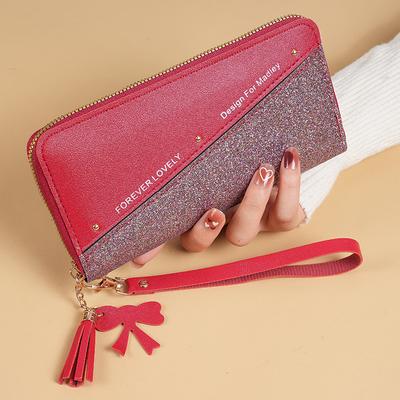 New Purse Long Female Zipper Purse Female Korean Version Of The Patchwork Color Tassel Multi-card Bag Mobile Phone Bag