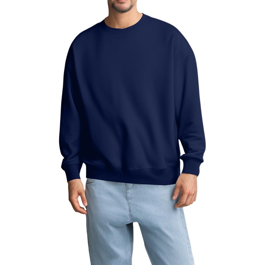 Unisex Solid Color Round Neck Pullover Ribbed Long-sleeved Sweatshirt