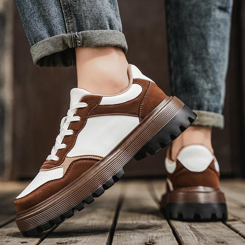 

Men s Platform Sneakers Autumn New Vintage Height Increase Fashion Board Shoes Outdoor Non Slip Comfortable Lace Up Casual Shoes 38 коричневый