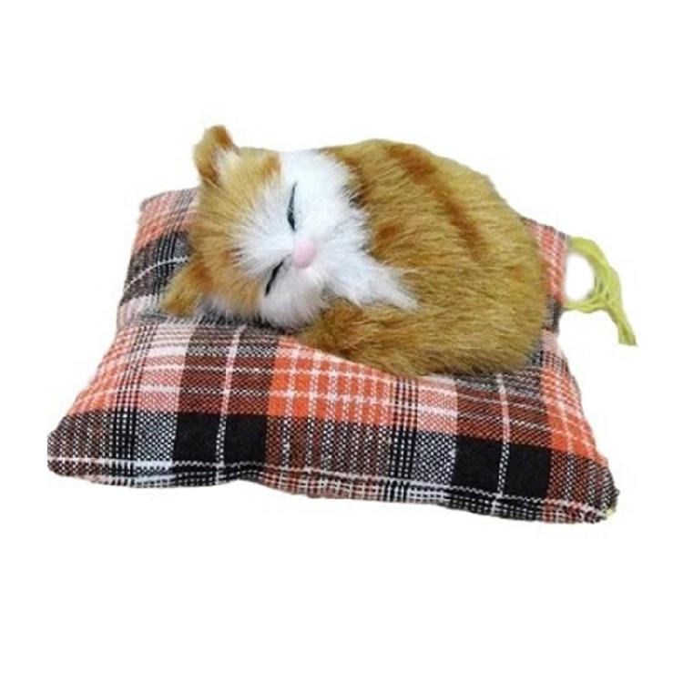 Simulation Cats Doll Ornament Realistic Furry Plush Animal with Cushion Mat Desktop Doll for Home Bedroom Decoration