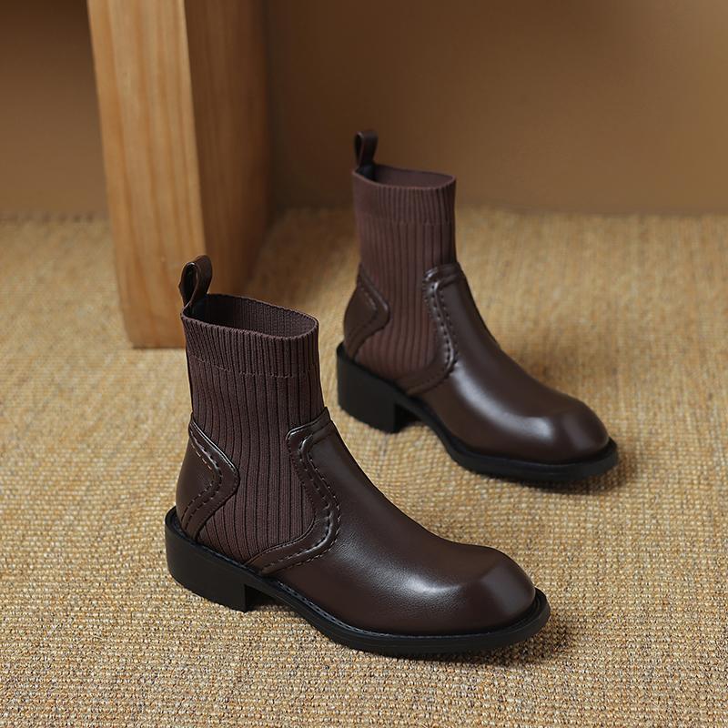 Krazing Pot Microfiber Autumn Winter Shoes Thick Med Heels Size 43 Chelsea Boots Back Knitwear Beauty Lady Stretch Ankle Boots