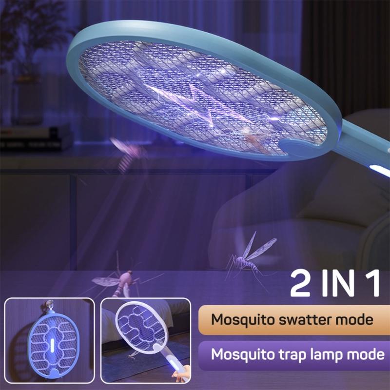 2 In-1 Electric Mosquito Killer Racket USB Rechargeable Foldable for Home Bedroo