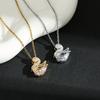 Luxury Trendy Crystal Swan Wings Pendant Necklace for Women Cute Gold Color Stainless Steel Bride Collar Zircon Gift Colorfast