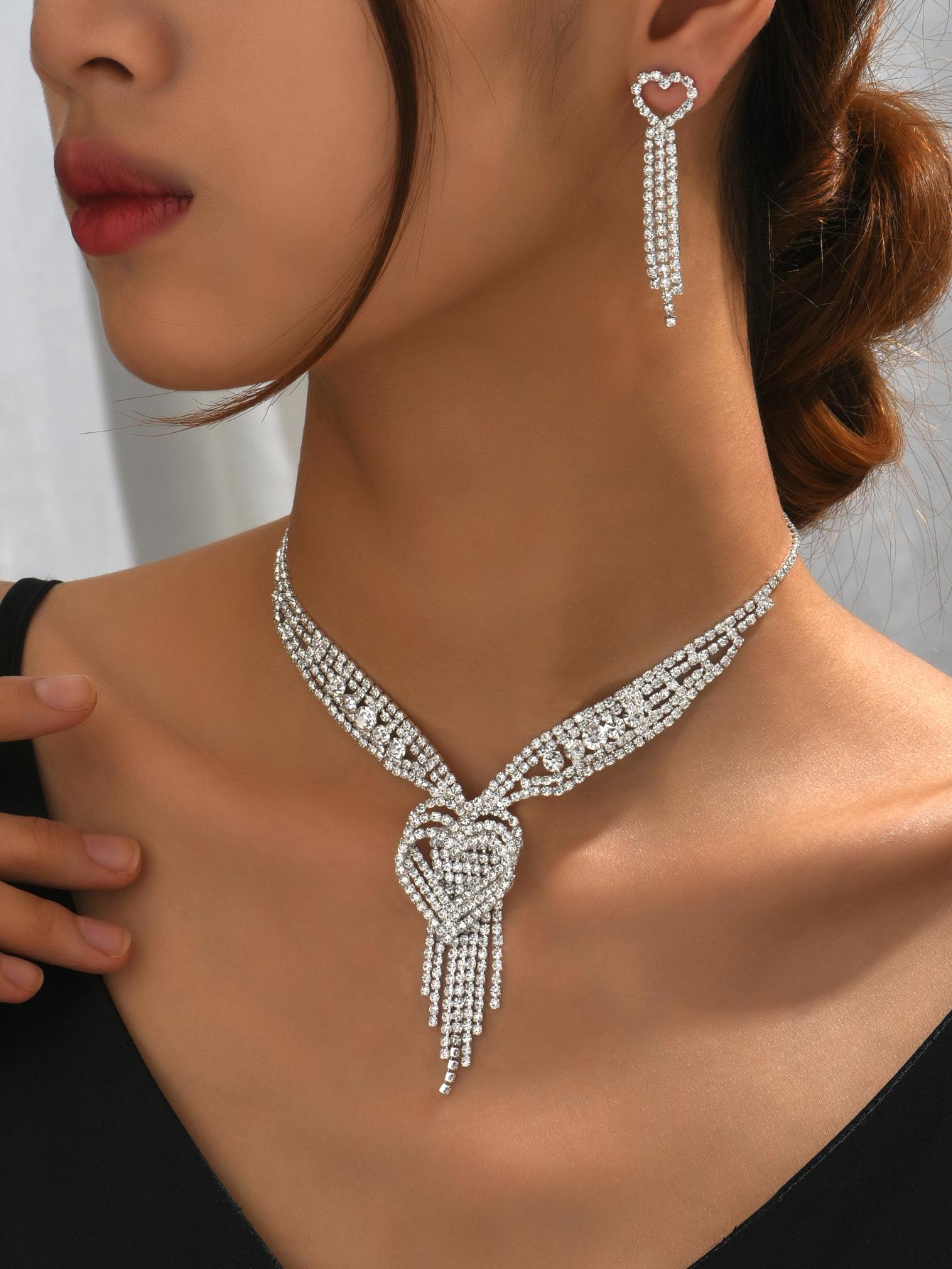 

Набор из 3 цирконов Свадебный в форме сердца Любовь Женские серьги Ожерелье Великолепный циркон Подарок на свидание copper