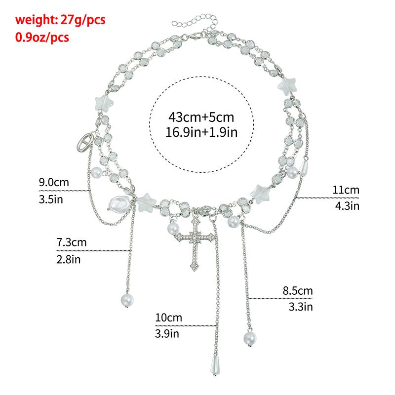 Fashion Shiny Crystal Pearl Cross Choker Necklaces for Women Creative Temperament Unique Charm Necklace Party Wedding Jewelry