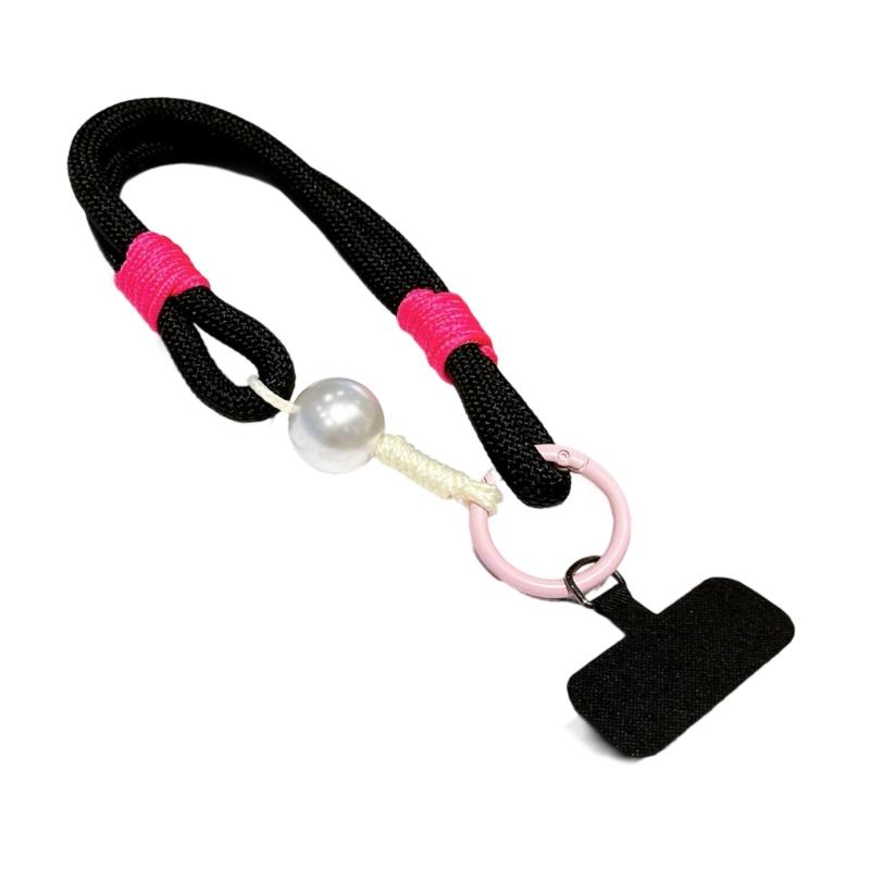 

Colorful Braided Cell Phone Strap Featuring Pearls Charm And Adjustable Design Metal Detailing Multiple Use Attachment