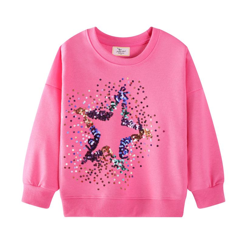 Sequin Embroidered Girls' Round Neck Hoodie for Spring and Autumn, Kids 2-7 Years Casual Jacket 2026 New Arrival