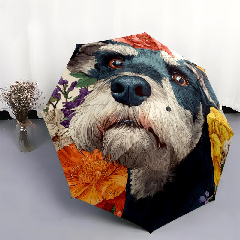 Schnauzer Pattern, Automatic Folding Umbrella, Portable and Foldable Design, 8 Ribs, a Christmas or Birthday Gift.