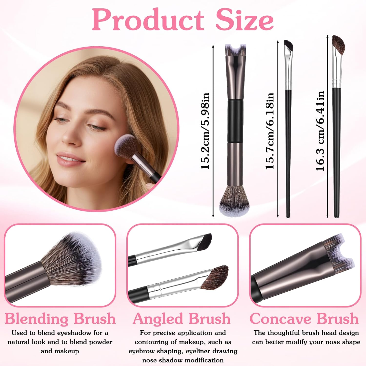 4Pcs Nose Contour Brush, Professional Face Sculpting Brushes, 2-in-1 Brush for Nose, Contouring Brushes for Defining Sculpting Highlighting (Black)