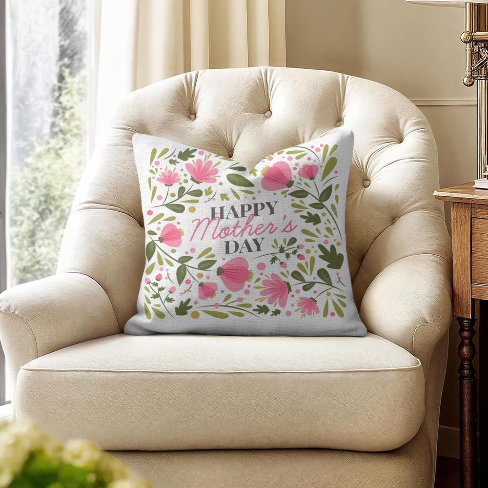 Happy Mothers Day Cushion Cover Natural Linen Organic Fabric DoubleSided Printing Couch Pillow Covers Home Decor