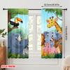 Set Of 2 Flat Printing Party Curtain Cute Cartoon Safari Animals Polyester Without Electricity Festive Holiday Perfect Home