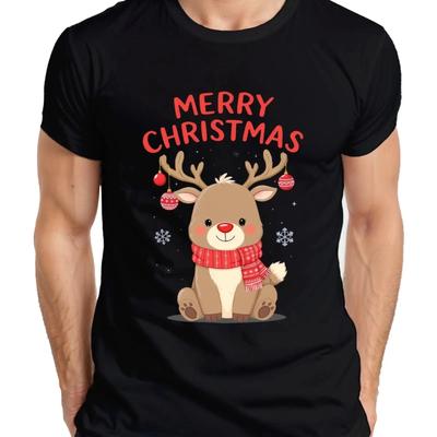 Merry Christmas Reindeer Cute Baby Unisexs T Shirt Vintage Unisex Comfortable Breathable Stretched Soft Graphic Versatile