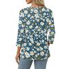 Women's Print Top Button-down V-neck T-shirt 3/4 Sleeve Loose Fashion Top