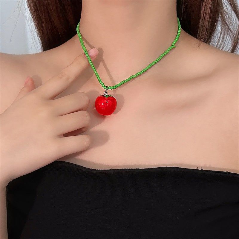 

Чокер Сладкая Клубника Жемчуг Женское Ожерелье Подвеска Tomato Necklace