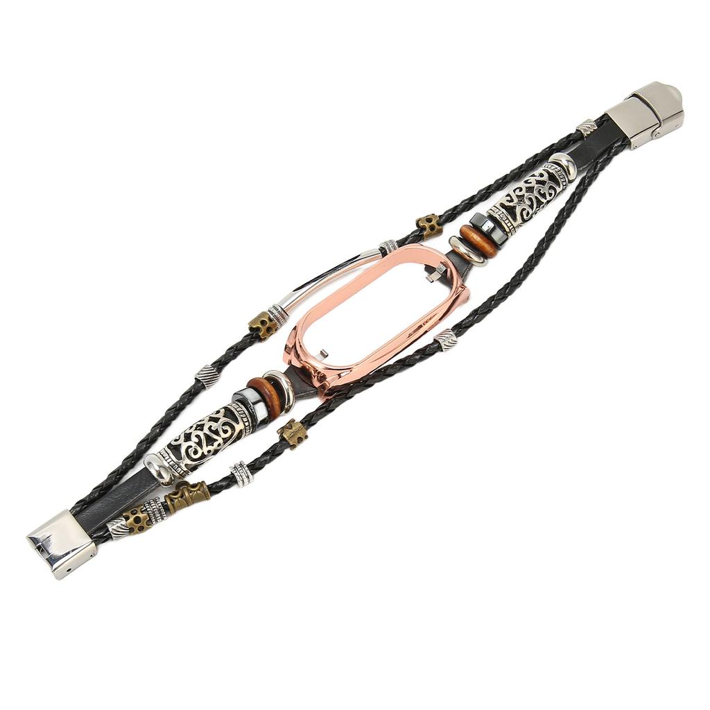 For Xiaomi Mi Band 7 Lærreim Metallspenne Retro DIY Smartklokkerem Erstatningsarmbånd Svart og Gull
