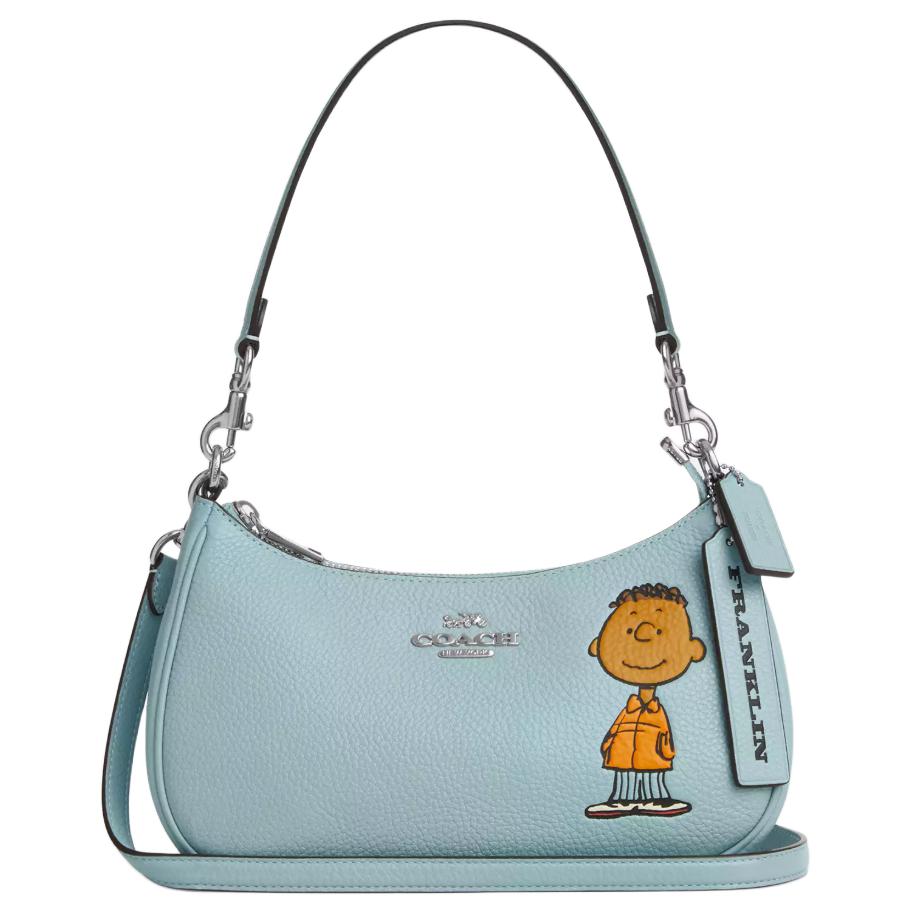 

Coach X Peanuts Teri 24 Logo Cartoon Character Embroidered Shoulder Crossbody Bag Leather Handbag Medium Women handbags Light-Blue CBJ80-SVABP Basic Set (Bag+Dust Bag)