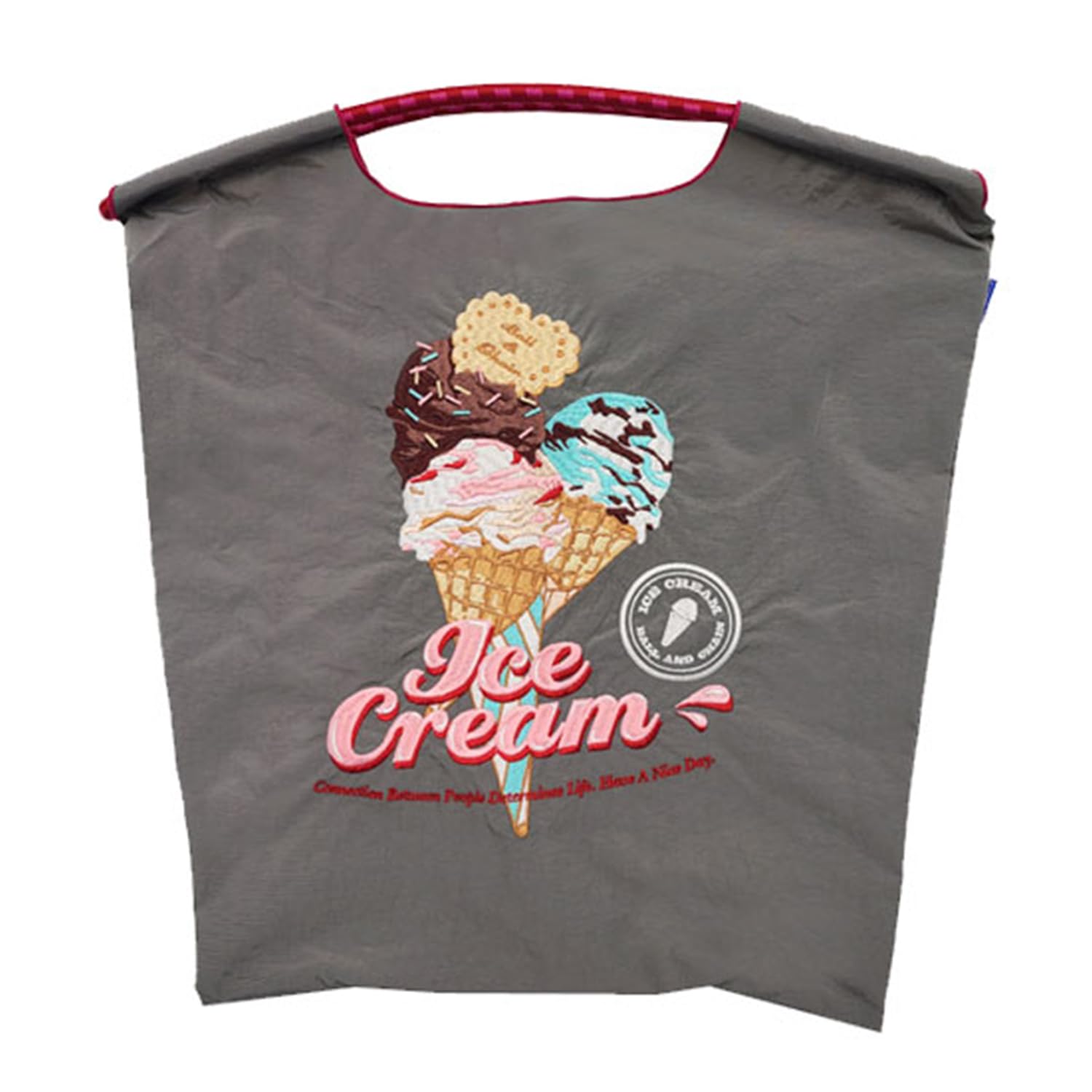 

Ball Chain Authentic ICE CREAM Ice Cream Medium Size Bag Eco Bag Tote Bag Embroidery Gift A4 301063 [Ball & Chain] & (F.GRAY, M)
