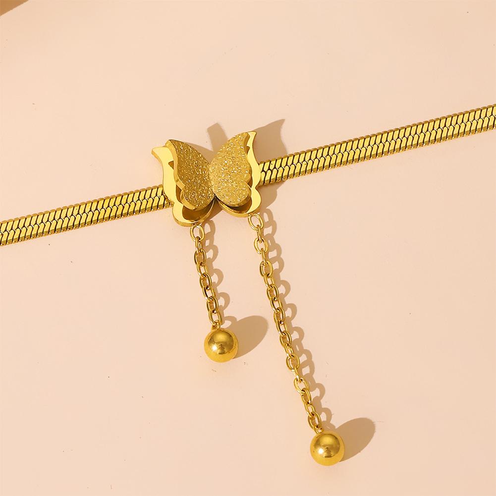 Stainless Steel Frosted Butterfly Pendant Necklace Bracelet Fashionable Niche Titanium Steel Tassel Necklace Women Jewelry