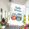 Hello Winter" Owl & Snowflake Double-Sided Garden Flag , Durable Polyester, Perfect for Outdoor and Lawn Decor